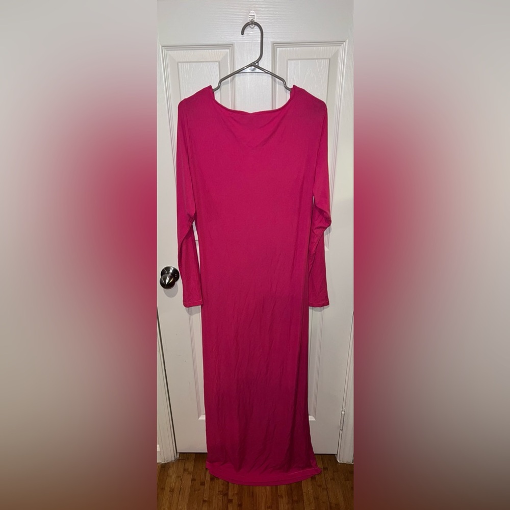 Skims Hot Pink Soft Lounge Ribbed Long Sleeve Maxi Dress - Women’s Size 4X